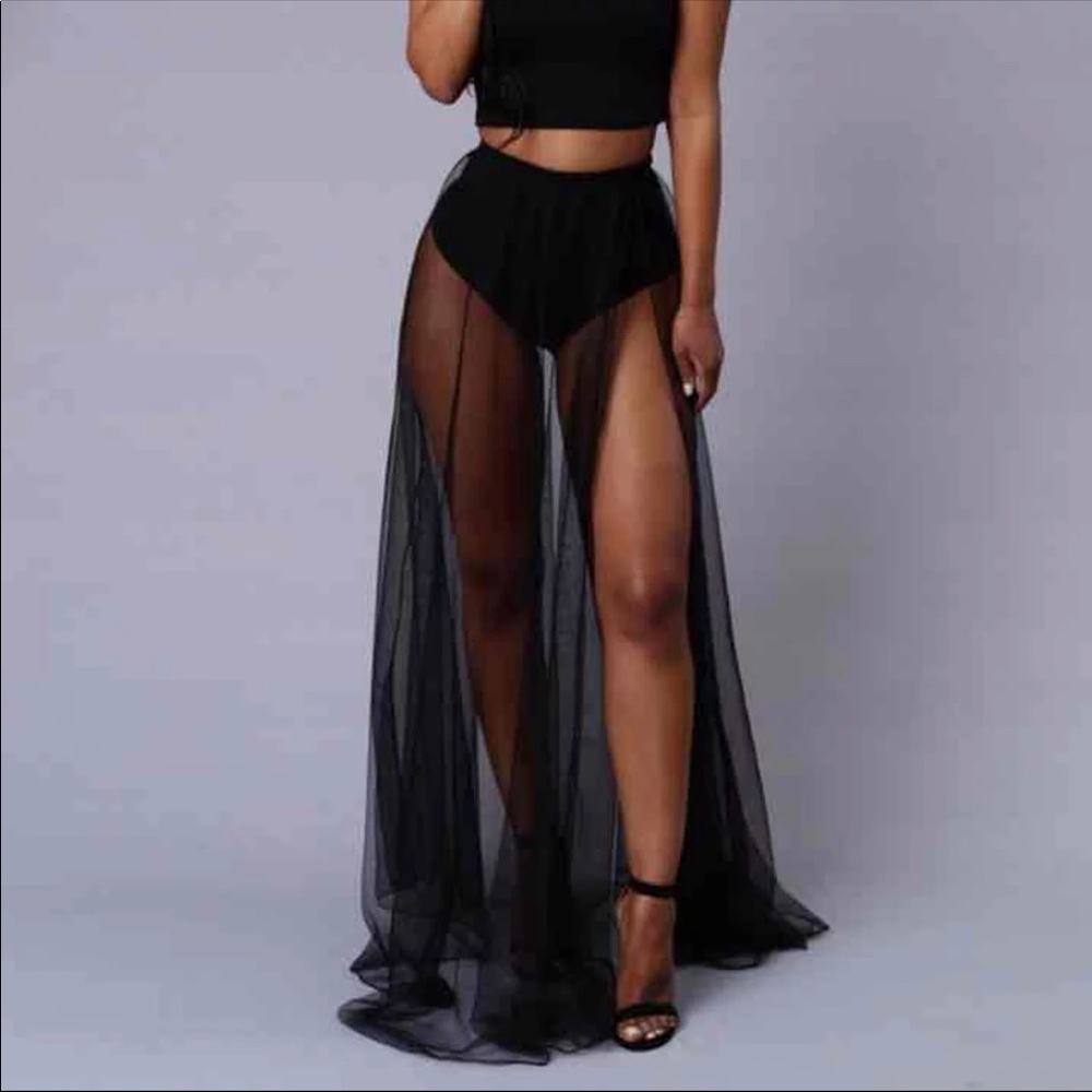 High waisted 2in1 Long Mesh Skirt
